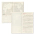 A travel planner or notebook shown open to multiple pages, featuring a muted world map on the cover and printed travel information inserts including a travel plan sheet, a lined daily log page, and a North America measurements and elevations reference page.