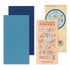 Traveler's notebook set featuring a light blue and dark blue notebook cover, a beige sticker sheet with travel-themed illustrations, and a peach-colored 2027 guide booklet.