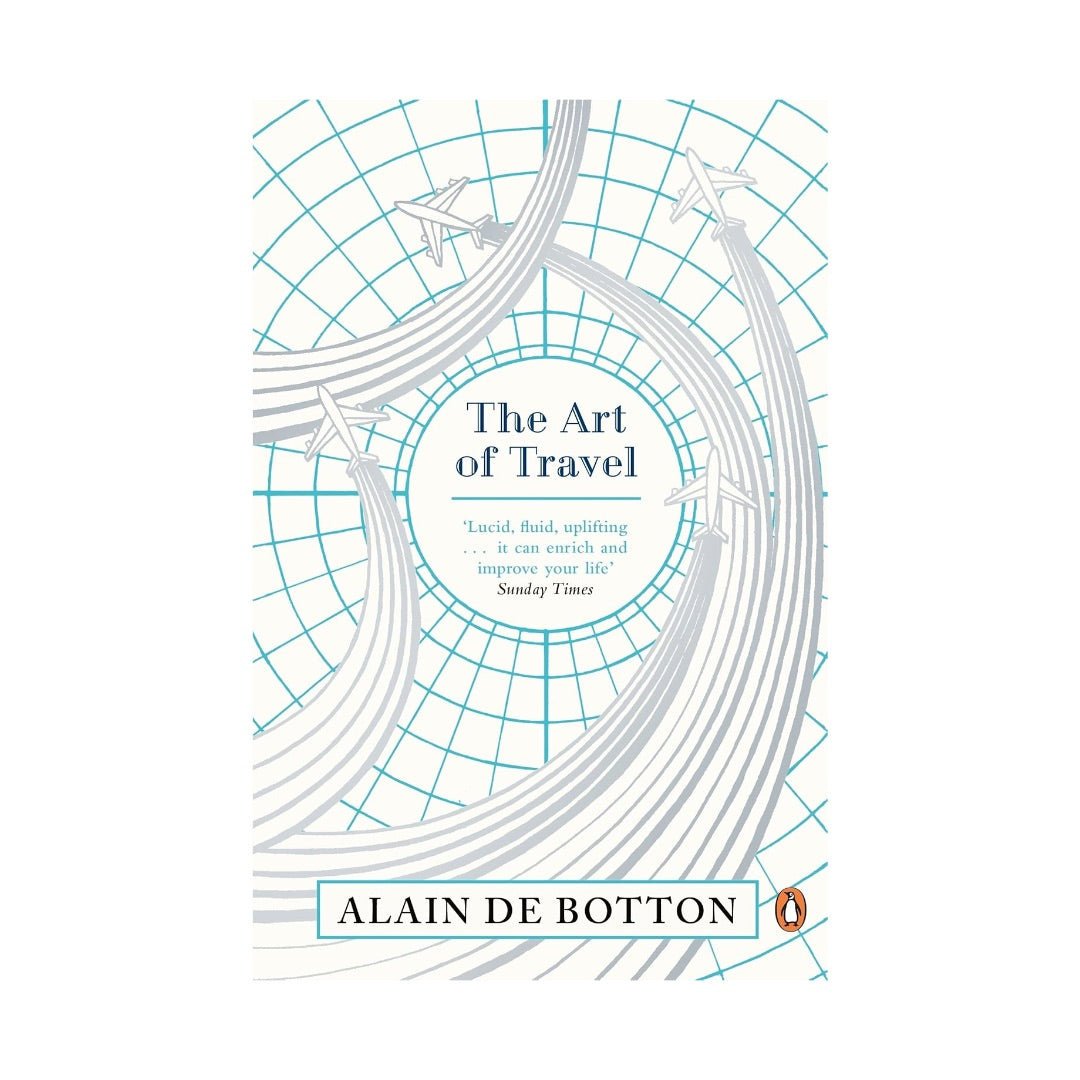 Book cover of 'The Art of Travel' by Alain de Botton with a white and blue design.
