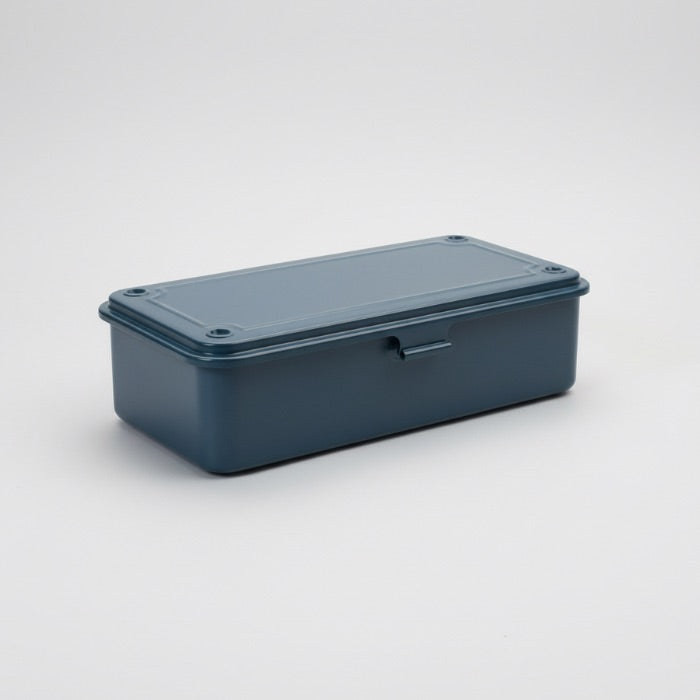 Blue storage box with a lid on a white background