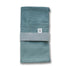 Teal fabric roll with a label on a white background
