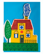 Colorful house illustration on a blue background