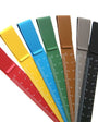 Set of colorful rulers with measurement scales on a white background