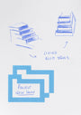 Blue architectural sketches of stairs on a white background with 'Project New Home' text.