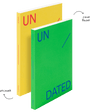 Two books, one yellow and one green, with 'UN' and 'DATED' text on a black background.