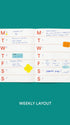 Weekly layout planner with days of the week on a teal background