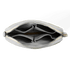 Gray pouch with gold zipper on a black background