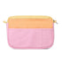 Two-tone pink and yellow pouch on a white background