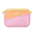Pink and orange quilted pouch with 'Soolia' branding on a white background